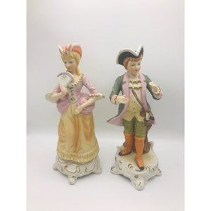 Vintage Deville set of 2 12” hand painted Victorian figurines